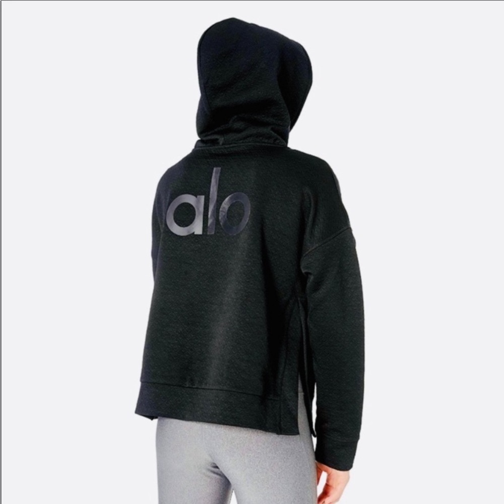Alo Yoga Black Logo Cropped Sweatshirt Hoodie